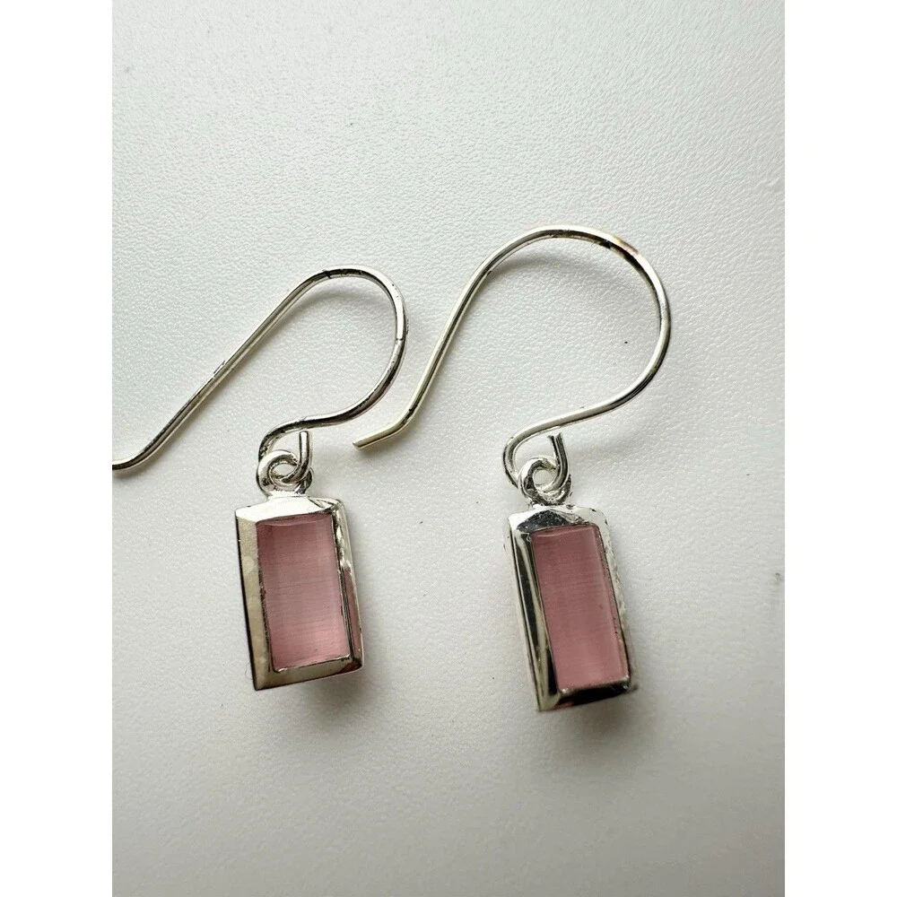 SU 925 Sterling Silver Pink Earrings Rectangle Dangle